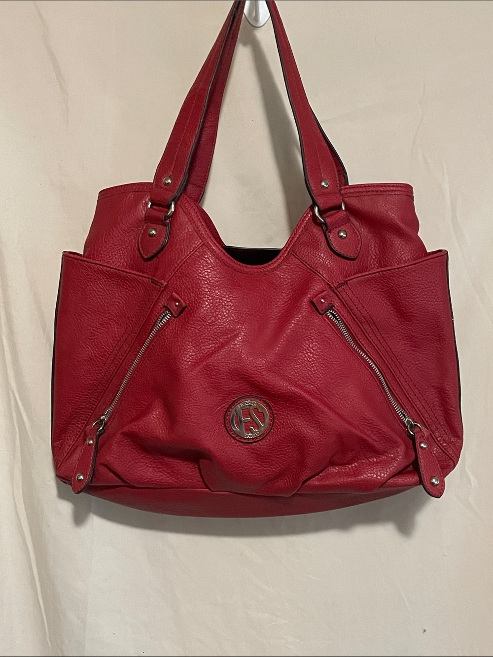 Franko Sarto Red Leather Tote Bag with Front Zipper Accents - so many pockets!!!